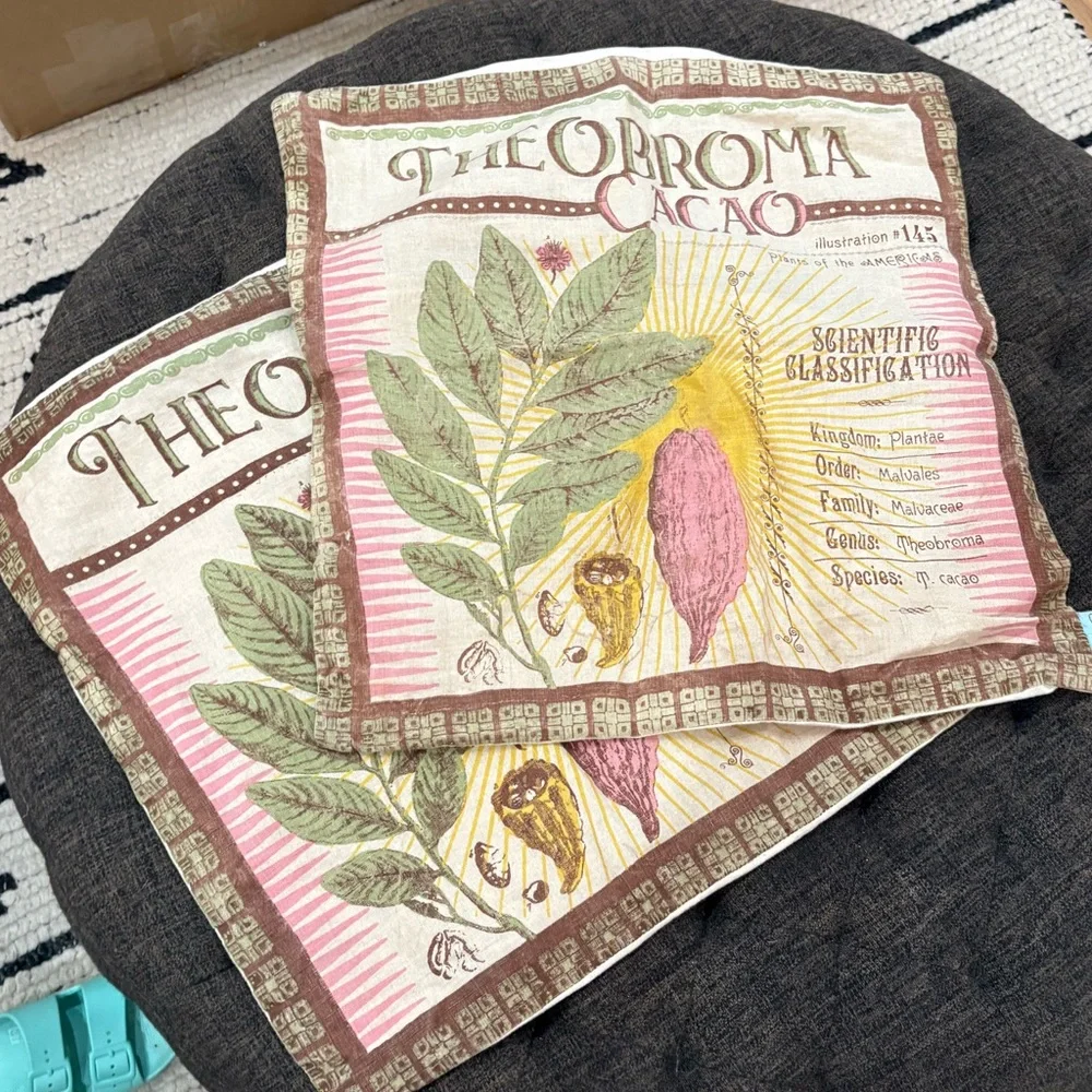 Set of 2 Koko Company Botanica 20” Pillow Covers Linen- Theobroma Cacao Print.